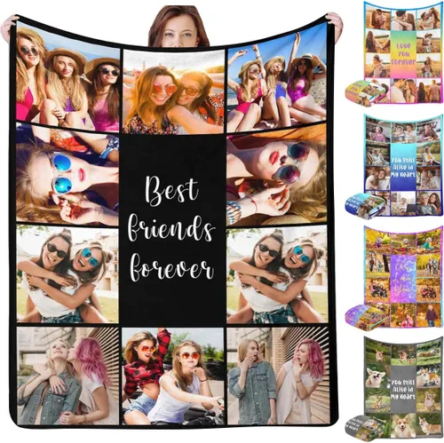 Miniatura 10 de InterestPrint Manta personalizada con texto fotográfico, 9 fotos, Best Dog Ever - Manta personalizada de franela polar para cumpleaños familiar, se