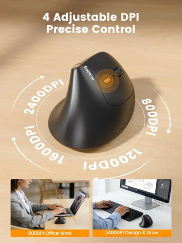 Miniatura 7 de SABLUTE MAM3 - Ratón ergonómico, mouse Bluetooth para manos pequeñas/medianas, conectividad de doble dispositivo para computadora/portátil, mouse