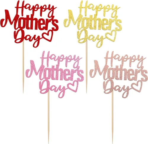 Paquete de 24 adornos para cupcakes para el día de la madre con purpurina hueca de corazón hueco para el amor de la madre para la mejor mamá, para