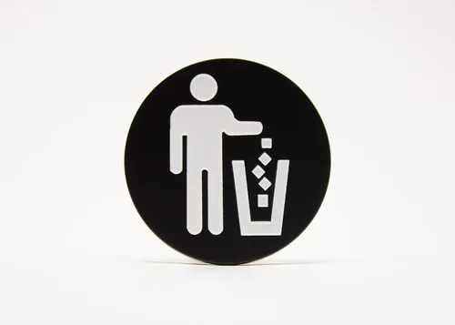 Miniatura 9 de Logotipo de basura, emblema, medallón, cocina, oficina, parte delantera del gabinete, 1.5 pulgadas, acero inoxidable, latón, negro mate, cantidad 1