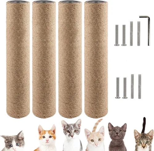 Miniatura 8 de VCEPJH Poste rascador de repuesto para gatos de interior, 4 piezas de poste de rascador de gato de 15.7 pulgadas, cuerda de sisal, protector