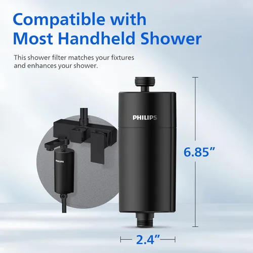Miniatura 4 de PHILIPS Filtro de ducha AWP1775BK/37, suavizador de agua para agua dura, filtración de ducha con doble malla, reduce cloro/impurezas/sedimentos