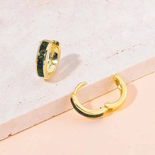 Miniatura 242 de CiNily Aretes Huggie de ópalo con bisagras, chapados en oro, hipoalergénicos, pequeños aretes de aro para mujeres, adolescentes, niñas, hombres