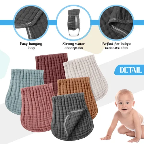 Miniatura 3 de Frienda Paquete de 6 paños de muselina para eructos de algodón, grandes, 20 x 9 pulgadas, extra absorbentes y suaves, para bebé, niño y niña, unisex