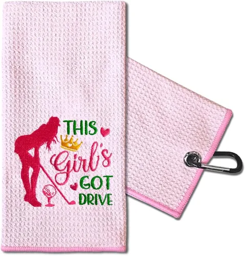 Miniatura 10 de TOUNER Just A Girl Who Loves Golf Toalla bordada para bolsas de golf con clip, divertidos regalos de golfista rosa para tía, novia, hermana, rosa081