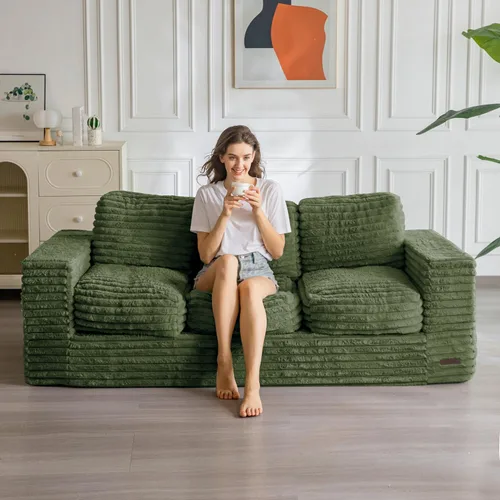 Miniatura 25 de MAXYOYO Sofá de 3 Plazas sin Estructura, Sofá Moderno Acolchado para Sala de Estar, Sillón Suave Tipo Puf de Espuma de Alta Densidad con Almohadas