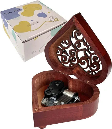 Pursuestar Frzon Let It Go Wind Up Caja de Música, Caja de Música Vintage de Madera Tallada con Forma de Corazón con Mecanismo Musical, Regalo para