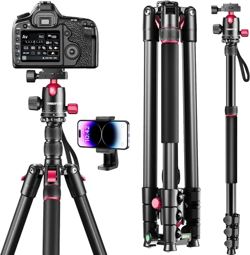 CAMBOFOTO Trípode Profesional para Cámara DSLR de 80", Cabeza Esférica SLR Trípode de Fotografía de Aluminio y Monopie con Bolsa de Transporte