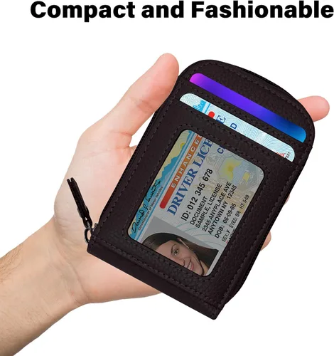 Miniatura 17 de RFID mini organizador de tarjetas de crédito, cuero auténtico, billetera compacta con visor de identificación, S, Negro