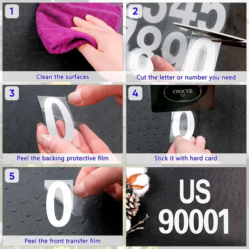 Miniatura 7 de Seloom 148 PCS Calcomanías de Números Reflectantes para Buzón de 2" para Exteriores, Calcomanías de Números y Letras Blancos, Números de Dirección
