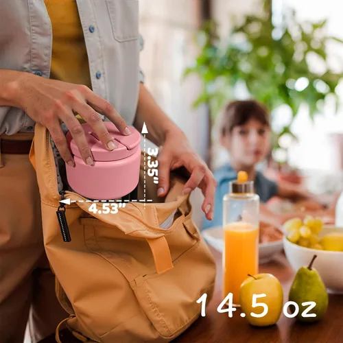 Miniatura 6 de Termo de sopa de 14.5 onzas para comida caliente para niños, tarro de comida aislado al vacío, termo de sopa sin torsiones para comida caliente, Rosa