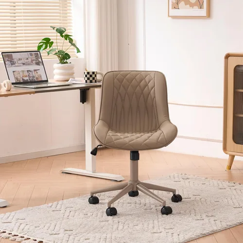 Miniatura 8 de YOUNIKE Silla de oficina ergonómica de piel sintética sin brazos, cómoda silla de escritorio con respaldo mecedor, bonita silla giratoria con Todos