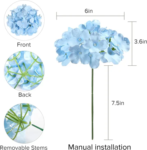 Miniatura 4 de Auihiay 26 piezas de flores hortensias artificiales de seda con tallo para decoración del hogar, bodas, fiesta.