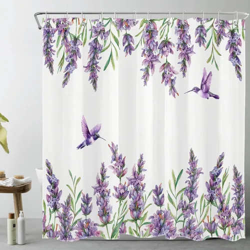 Miniatura 35 de EOBTAIN Cortina de ducha floral zen, lirio de agua blanca, mariposa y piedra zen gris, cortinas de ducha para baño, plantas, naturaleza, espiritual