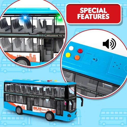 Miniatura 6 de ArtCreativity Juguete de autobús de dos pisos con luces y sonidos, autobús de juguete alimentado por fricción para niños con luces de techo
