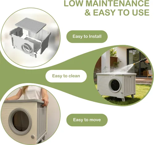 Miniatura 5 de Casa para gatos al aire libre resistente a la intemperie con puerta de escape, refugio aislado de plástico resistente para gatos, casa elevada