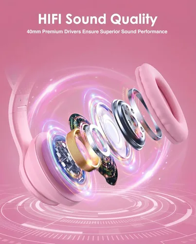 Miniatura 6 de Auriculares plegables inalámbricos Bluetooth 5.1 con luz LED, VIGROS estéreo, música, sonido envolvente con micrófono AUX para PC, pad, móvil
