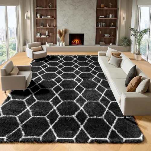Miniatura 68 de ONASAR Alfombras de área para sala de estar y dormitorio, alfombra esponjosa lavable de 5x8 pies gris y blanca, alfombra de piso suave, afelpada