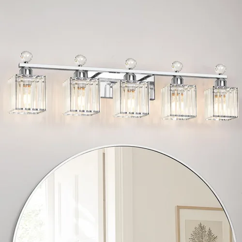 Miniatura 26 de Lxybcce Moderna lámpara de tocador de baño de cristal, 14 pulgadas, 2 luces, accesorios de luz negra sobre el espejo, fácil instalación e