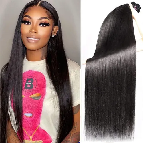 Paquetes de pelo lacio brasileño, cabello humano virgen 100% sin procesar, color negro natural, 4 paquetes, 12, 14, 16 y 18 pulgadas