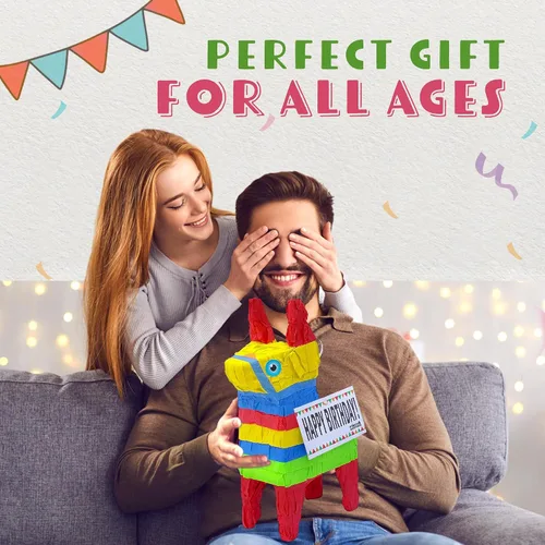 Miniatura 6 de Bonita piñata de burro de 12 pulgadas prerellena con cantidades variadas de caramelos populares y etiqueta de mensaje adjunta para amigos, familia
