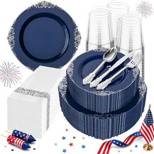 Miniatura 29 de Hioasis 175 platos de plástico verde transparente, elegante juego de vajilla desechable adecuado para 25 invitados, incluye platos de cena de 10.25