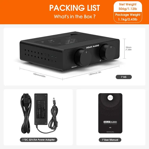 Miniatura 9 de Douk Audio A5 Amplificador Estéreo de 2 Canales TPA3255, 300 Vatios x2 Mini amplificador de audio de alta fidelidad Clase D para sistema de cine