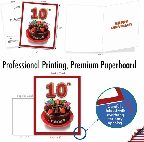 Miniatura 4 de The Best Card Company - Tarjeta jumbo del 10º aniversario con sobre (8.5 x 11 pulgadas) - Felicitaciones grandes por 10 años de matrimonio - Gran