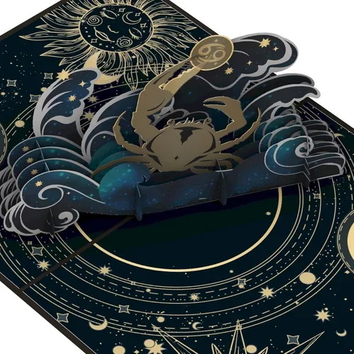 Miniatura 4 de iGifts And Cards Tarjeta desplegable de cumpleaños del zodiaco de cáncer, felicitación de horóscopo de astrología 3D con tarjeta de notas y sobre