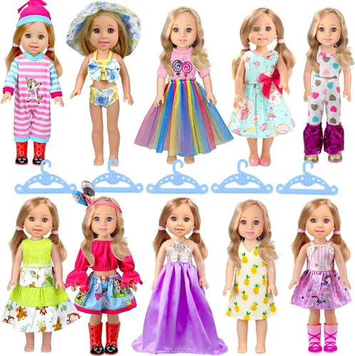 WONDOLL 10 juegos de ropa para muñecas americanas de 14 pulgadas, compatible con muñecas de 14.5 pulgadas, ropa y accesorios hechos a mano,
