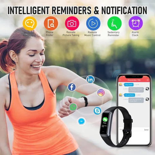 Miniatura 6 de Rastreador de actividad física, monitor de actividad con frecuencia cardíaca 24/7, monitor de sueño de presión arterial de oxígeno en sangre, Negro