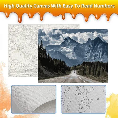 Miniatura 3 de RAOHEVU Kit de pintura por números para adultos principiantes – "Camino a las montañas" Kits de pintura por números (16 x 20 pulgadas) con pintura