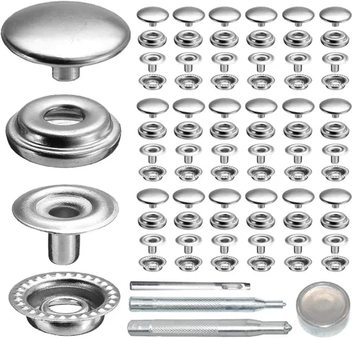 Miniatura 7 de 60Sets 0.492 in de acero inoxidable sujetador Snap Press Stud botón kits para abrigos bolsas cueros barco marino lona plata sin herramientas