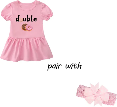 Miniatura 2 de YSCULBUTOL Conjunto de mameluco para bebé gemelas, doble problema, dulce donas, trajes para niña, vestidos de hermana, mameluco con diadema