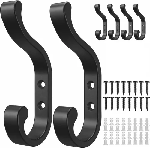 Miniatura 12 de bussdis Ganchos de pared para colgar abrigos, ganchos de mochila resistentes para pared, soporta hasta 30 libras, ganchos grandes para toallas, Negro