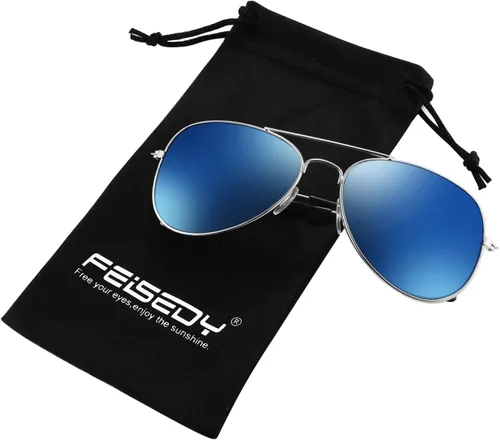 Miniatura 3 de FEISEDY Lentes de sol clásicos para niños y niñas, lentes de sol piloto reflectantes con marco de metal, para bebés de 3 a 16 años, B2786
