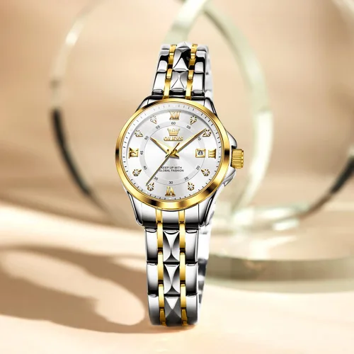 Miniatura 8 de OLEVS Relojes de diamante de lujo pequeños para mujer - Pulsera de acero inoxidable, impermeables, analógicos, luminosos, con fecha, relojes