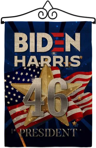 Juego de banderas de jardín de arpillera con bandera de Biden Harris 46 para colgar en la pared, diseño patriótico, para el presidente demócrata