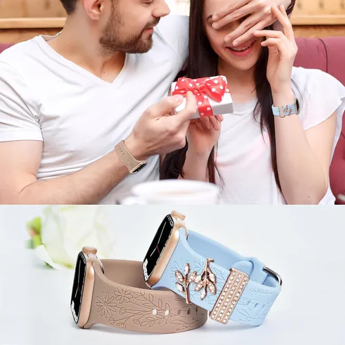 Miniatura 6 de Paquete de 3 bandas grabadas con flores silvestres compatibles con Apple Watch Band de 1.81 pulgadas, 1.57 pulgadas, 1.49 pulgadas, 1.61 pulgadas