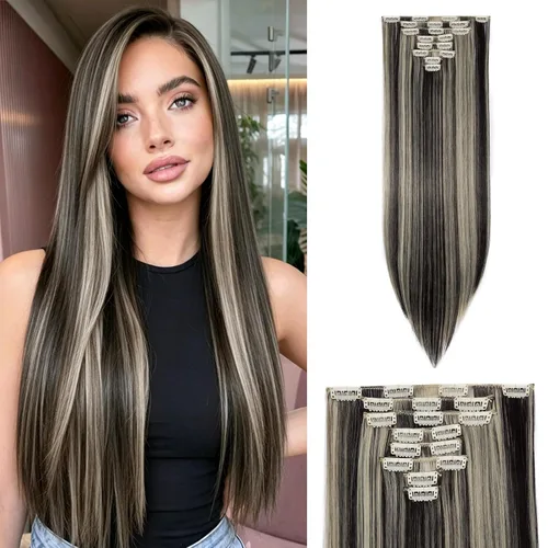 Miniatura 22 de S-noilite Extensiones de cabello sintético largo y lacio con clip de 23 a 26 pulgadas, 8 unidades, 18 clips, para mujeres, entrega de 2 a 5 días