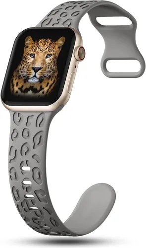 Miniatura 3 de CreateGreat Bandas Grabadas Compatibles con Apple Watch de 40mm 41mm 38mm 42mm 44mm 45mm 46mm 49mm, Correa de Silicona Suave con Patrón de Leopardo