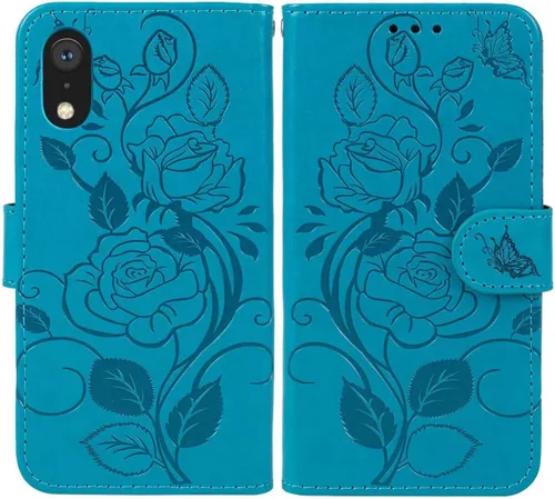 Miniatura 4 de Funda para iPhone XR con protector de pantalla de vidrio templado, funda de cuero con diseño de flor para tarjeta de crédito con soporte para iPhone