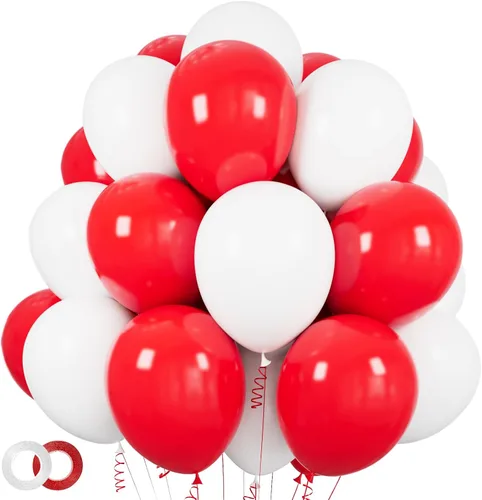 100 globos rojos y blancos de látex grueso de 12 pulgadas para decoración del día de la madre, día de San Valentín, cumpleaños, boda, día de la