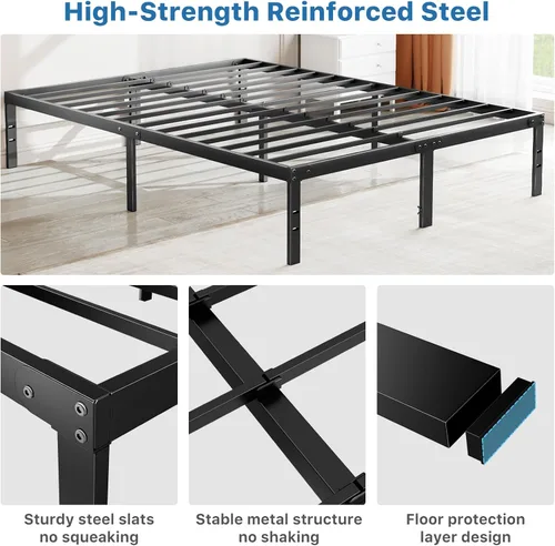 Miniatura 4 de DUMOS - Base de cama tamaño individual con plataforma de metal, base de colchón con soporte de listones de acero, sin necesidad de somier, espacio