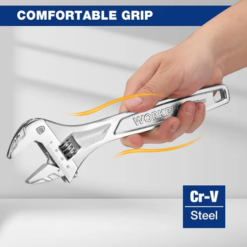 Miniatura 2 de WORKPRO Llave ajustable de 10 pulgadas de alta resistencia con escala imperial y métrica, llave premium de acero Cr-V, cromada Plateado