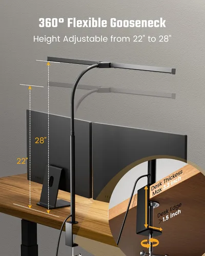 Miniatura 4 de Lámpara de escritorio de cuidado ocular ONLYWIN con abrazadera, barra de luz de escritorio LED para monitores duales, lámpara de mesa de cuello
