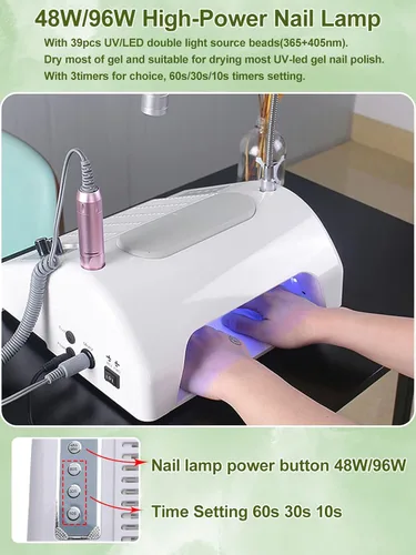 Miniatura 5 de Colector de polvo de uñas 5 en 1, máquina profesional de taladro eléctrico de uñas de 30000 rpm, lámpara de uñas LED UV para manicura en salón