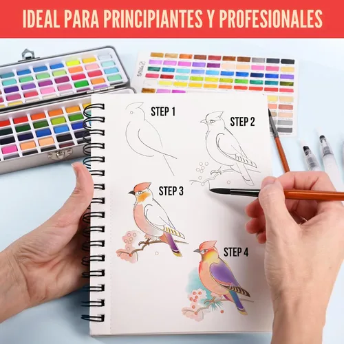 Miniatura 3 de Juego de pintura de acuarela con 100 colores brillantes: para principiantes adultos y profesionales con metálico - Kit de arte de acuarela de viaje
