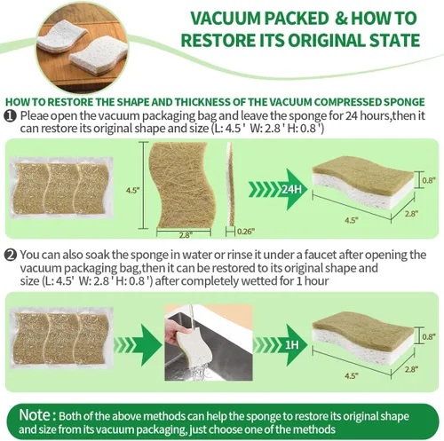 Miniatura 6 de Esponjas de cocina naturales biodegradables a base de plantas, esponja compostable de celulosa con fibra de coco, esponja de limpieza sin rayones