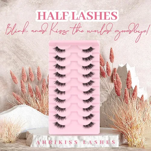 Miniatura 6 de Ahrikiss Mitad pestañas de aspecto natural, 10 pares de pestañas postizas 3D esponjosas con banda transparente, medias pestañas cortas suaves (TB10)
